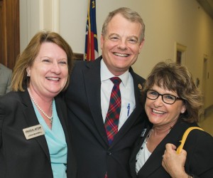 Joan Maxwell of Regulator Marine (left) and Kris Carroll of Grady-White (right) after their Hill visit with Rep. Mike McIntyre, R-N.C., at ABC 2013.